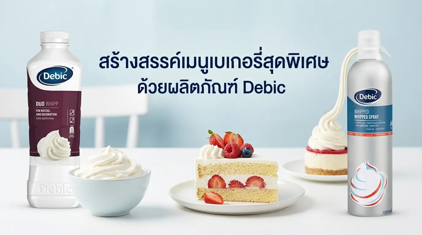 โปรโมชั่นห้ามพลาด ซื้อ 1 แถม 1   Debic Duo Whipping Cream 1L และ Debic Dairy Whipped Spray 700ML วันนี้ ถึง 31/12/2569 ที่ Bakesome ทุกสาขา