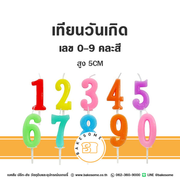 เทียนวันเกิด เทียนตัวเลข 0-9 (คละสี)